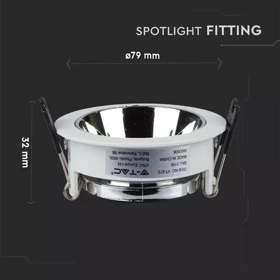 V-TAC GU10 LED spotlámpa keret, fehér+króm billenthető lámpatest - SKU 3156