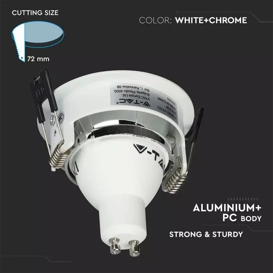 V-TAC GU10 LED spotlámpa keret, fehér+króm billenthető lámpatest - SKU 3156