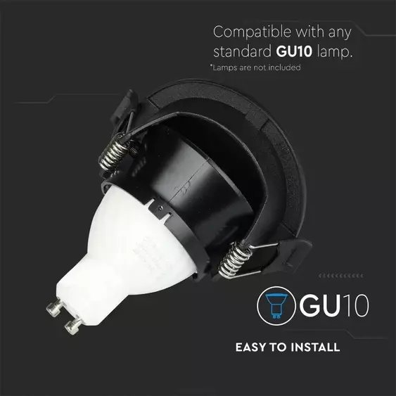V-TAC GU10 LED spotlámpa keret, fekete billenthető lámpatest - SKU 8608