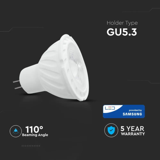V-TAC GU5.3-MR16 LED spot égő 6.5W meleg fehér 110° - SKU 204