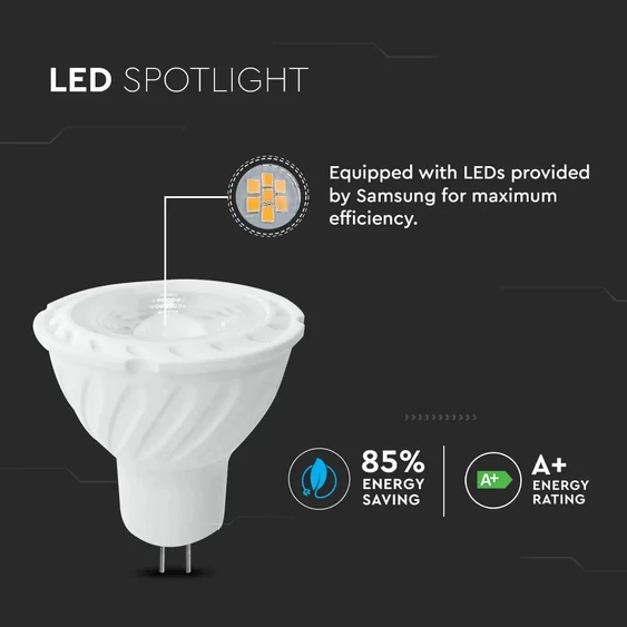V-TAC GU5.3-MR16 LED spot égő 6.5W meleg fehér 38° - SKU 207