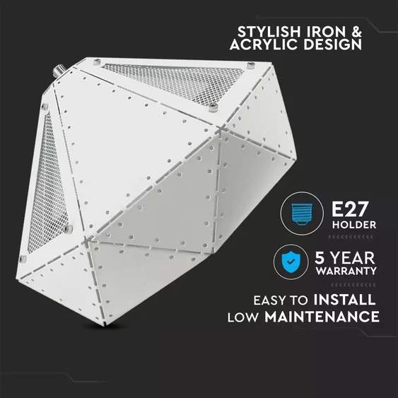V-TAC gyémánt alakú fehér fém csillár, függeszték E27 foglalattal - SKU 3948
