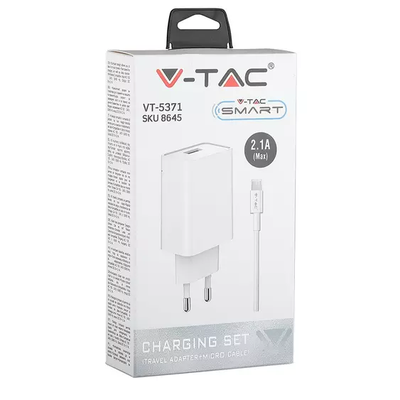 V-TAC hálózati adapter MicroUSB kábellel - SKU 8645