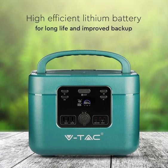 V-TAC hordozható áramfejlesztő, max. 1200W terheléshez, Napelemes töltési lehetőséggel - SKU 11443