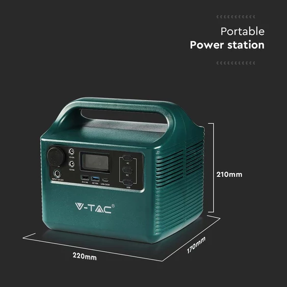 V-TAC hordozható áramfejlesztő, max. 300W terheléshez, Napelemes töltési lehetőséggel - SKU 11441