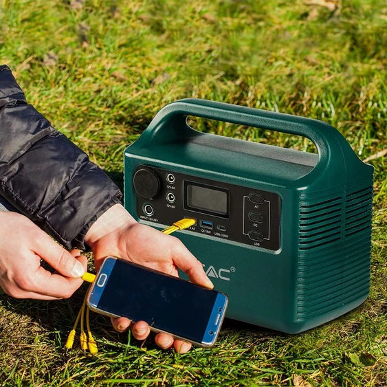 V-TAC hordozható áramfejlesztő, max. 300W terheléshez, Napelemes töltési lehetőséggel - SKU 11441