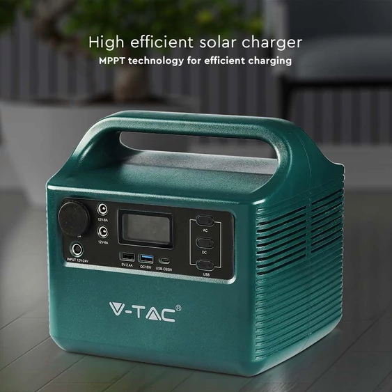 V-TAC hordozható áramfejlesztő, max. 300W terheléshez, Napelemes töltési lehetőséggel - SKU 11441
