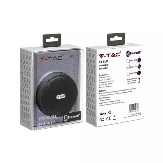 V-TAC hordozható bluetooth hangszóró TWS funkcióval, szürke - SKU 7717