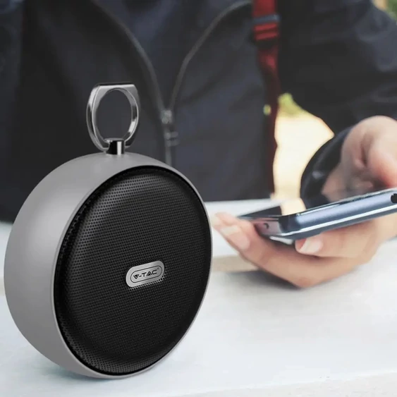 V-TAC hordozható bluetooth hangszóró TWS funkcióval, szürke - SKU 7717