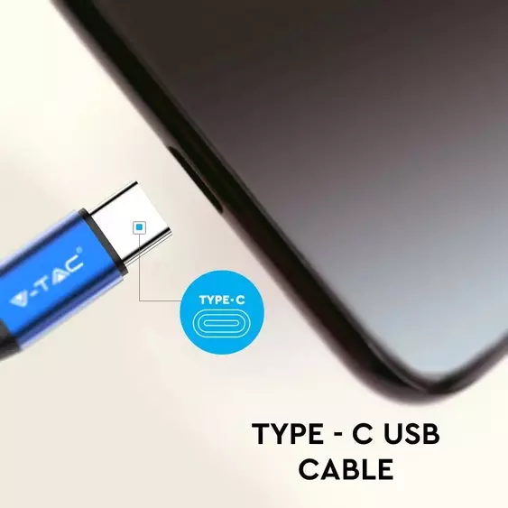 V-TAC kék, USB - Type-C 1m hálózati kábel - SKU 8630