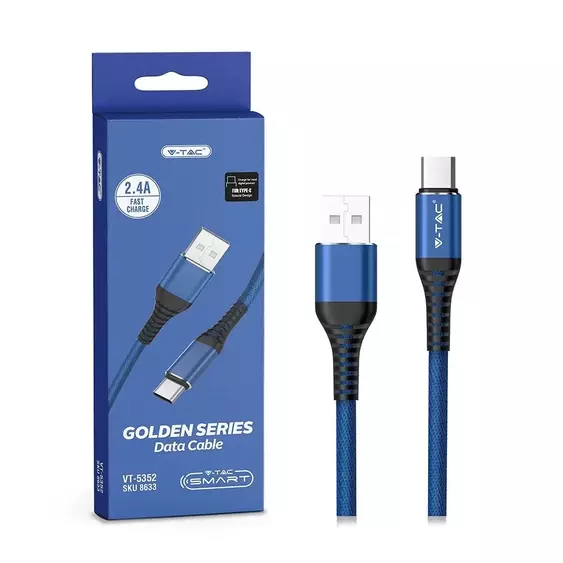 V-TAC kék, USB - Type-C 1m hálózati kábel - SKU 8633