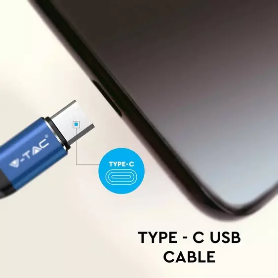 V-TAC kék, USB - Type-C 1m hálózati kábel - SKU 8633