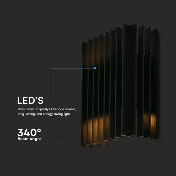 V-TAC kétirányú kültéri fali LED lámpa, 2x6W, meleg fehér, fekete házzal - SKU 10559