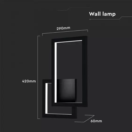 V-TAC kettős négyszög 20W fekete fali lámpa, IP20, meleg fehér, 120 Lm/W - SKU 6842