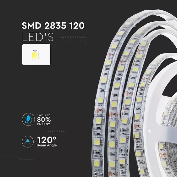 V-TAC kettős PCB LED szalag IP65 SMD 2835 chip 120 db/m meleg fehér, 100LM/W - SKU 212625