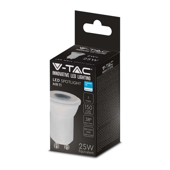 V-TAC kisfejű GU10 LED spot égő 2W meleg fehér 38°, ø35mm széles - SKU 21869