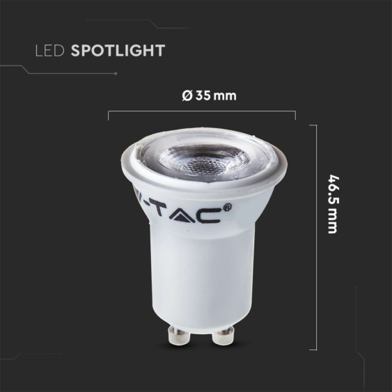 V-TAC kisfejű GU10 LED spot égő 2W meleg fehér 38°, ø35mm széles - SKU 21869