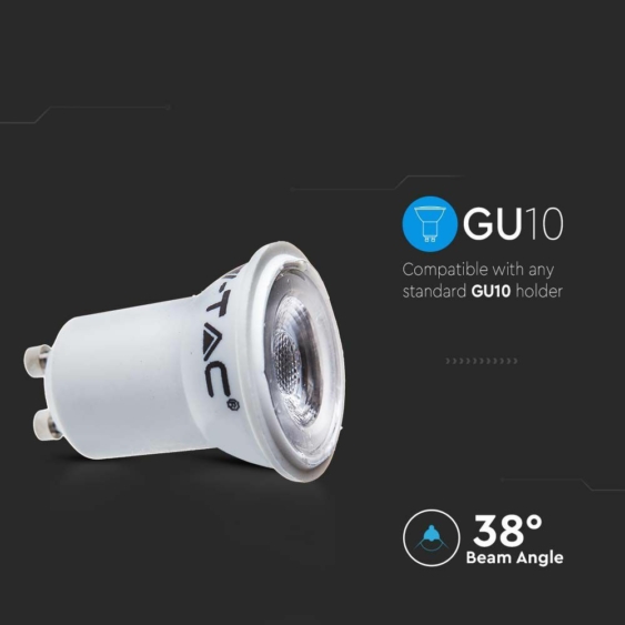 V-TAC kisfejű GU10 LED spot égő 2W meleg fehér 38°, ø35mm széles - SKU 21869