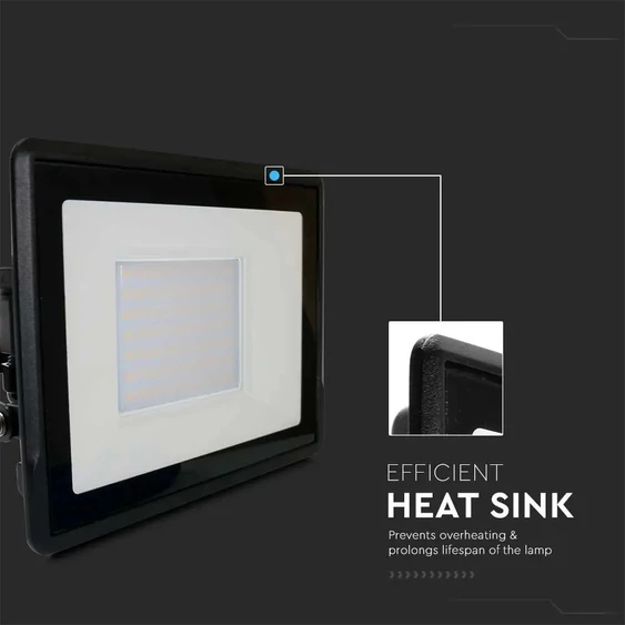 V-TAC kötödobozos LED reflektor 50W meleg fehér, fekete házzal - SKU 20313