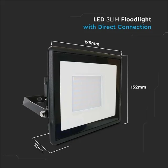 V-TAC kötödobozos LED reflektor 50W természetes fehér, fekete házzal - SKU 20314