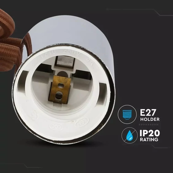 V-TAC króm függeszték, barna vezetékkel, E27 foglalattal - SKU 3784