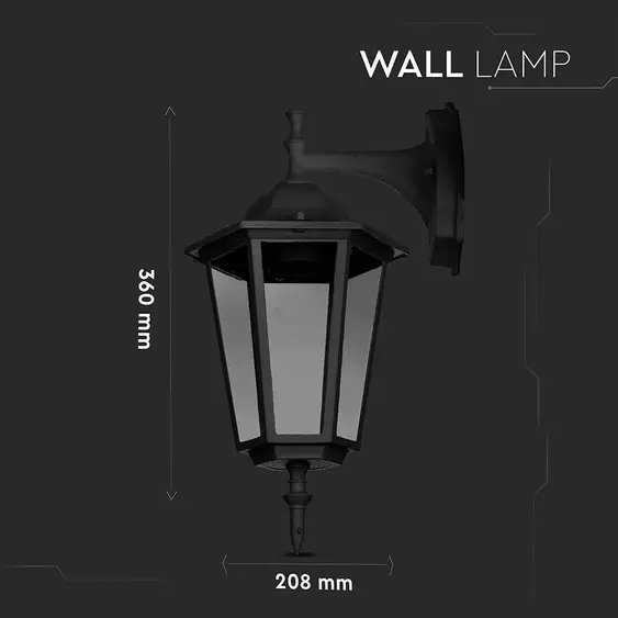V-TAC kültéri fali lámpa, matt fekete, E27 foglalattal - SKU 7068