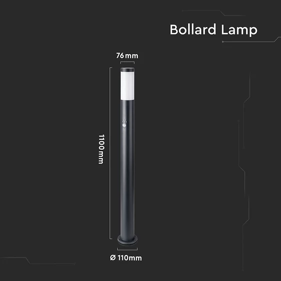 V-TAC kültéri, mozgásérzékelős fekete állólámpa, 110 cm, E27 foglalattal - SKU 8983