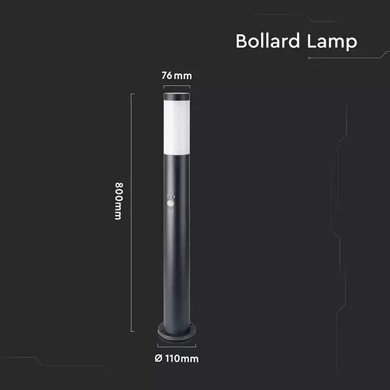 V-TAC kültéri, mozgásérzékelős fekete állólámpa, 80 cm, E27 foglalattal - SKU 8984