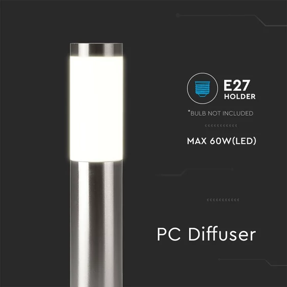 V-TAC kültéri, rozsdamentes acél állólámpa, 45 cm, E27 foglalattal - SKU 8958