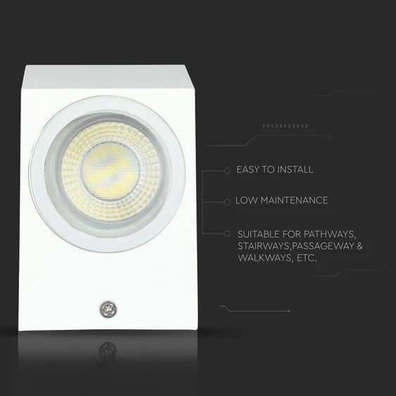 V-TAC kültéri, szögletes, fehér fali lámpa, 2xGU10 foglalattal - SKU 7541