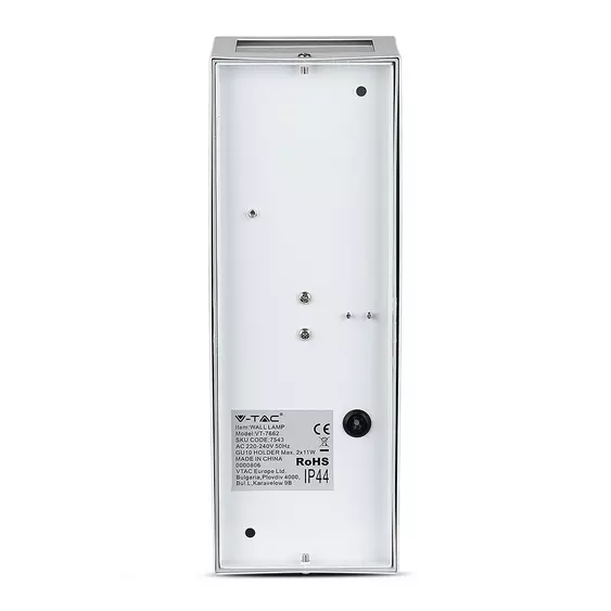 V-TAC kültéri, szögletes, fehér fali lámpa, 2xGU10 foglalattal - SKU 7543