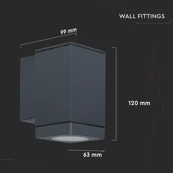 V-TAC kültéri, szögletes, szürke fali lámpa, GU10 foglalattal - SKU 8626