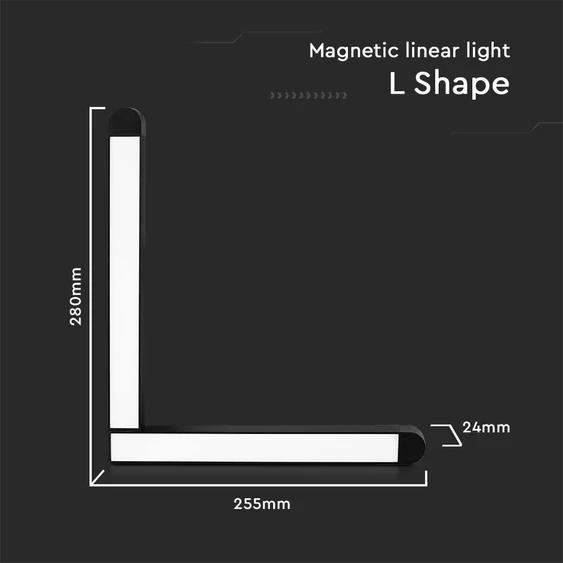 V-TAC L alakú 25W lineáris LED lámpatest Slim 48V mágneses sínhez, hideg fehér - SKU 10268