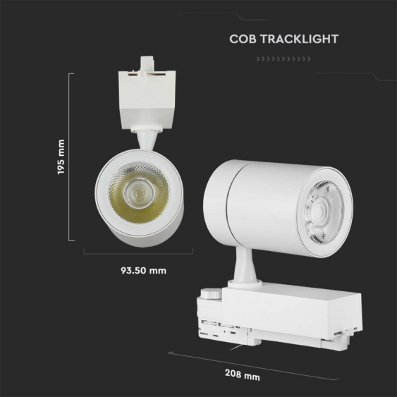V-TAC LED 10°-os sínes spotlámpa állítható szöggel, 35W hideg fehér, 85 Lm/W - SKU 211257