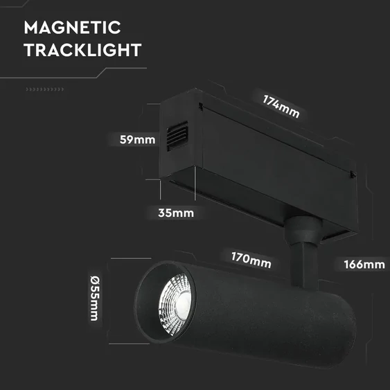 V-TAC LED állítható spotlámpa mágneses sínhez 15W CRI>90 UGR<19 meleg fehér - SKU 7966