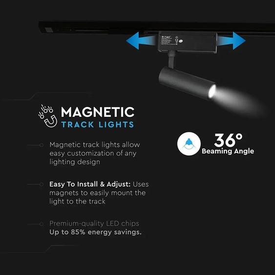 V-TAC LED állítható spotlámpa mágneses sínhez 15W CRI&gt;90 UGR&lt;19 meleg fehér - SKU 7966