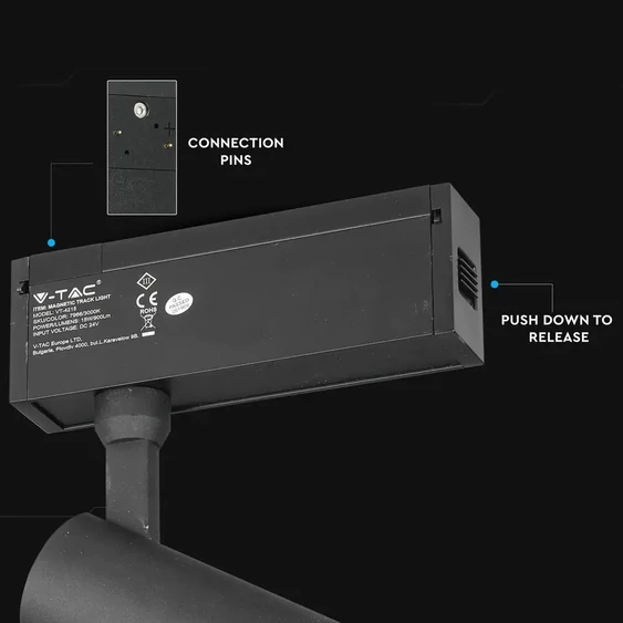 V-TAC LED állítható spotlámpa mágneses sínhez 15W CRI>90 UGR<19 meleg fehér - SKU 7966