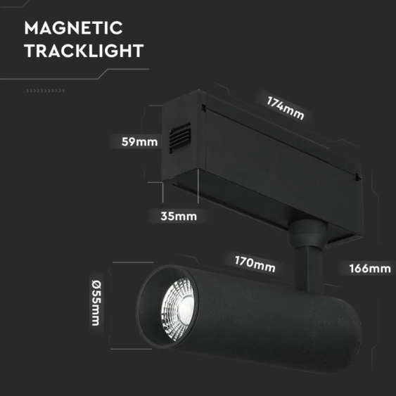 V-TAC LED állítható spotlámpa mágneses sínhez 15W CRI&gt;90 UGR&lt;19 természetes fehér - SKU 7967