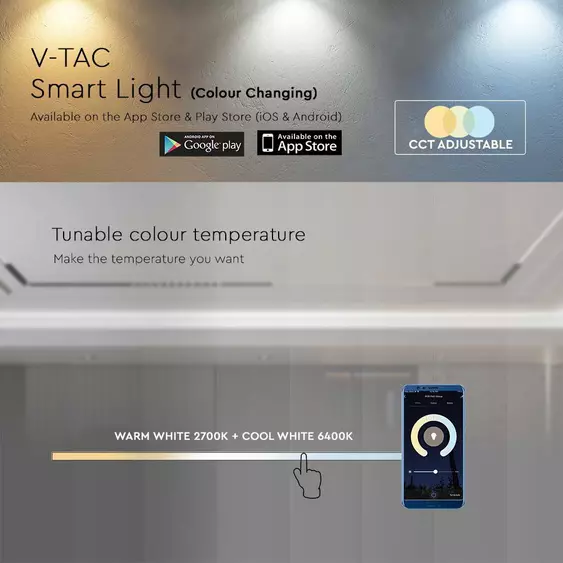 V-TAC LED dönthető spotlámpa 48V mágneses Smart sínhez 10W, állítható színhőmérséklettel - SKU 6886