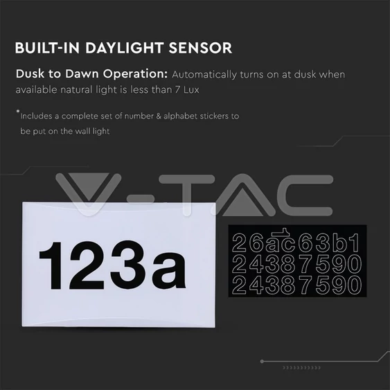 V-TAC LED fali házszám tábla, alkonykapcsolóval, meleg fehér, Samsung chip - SKU 780