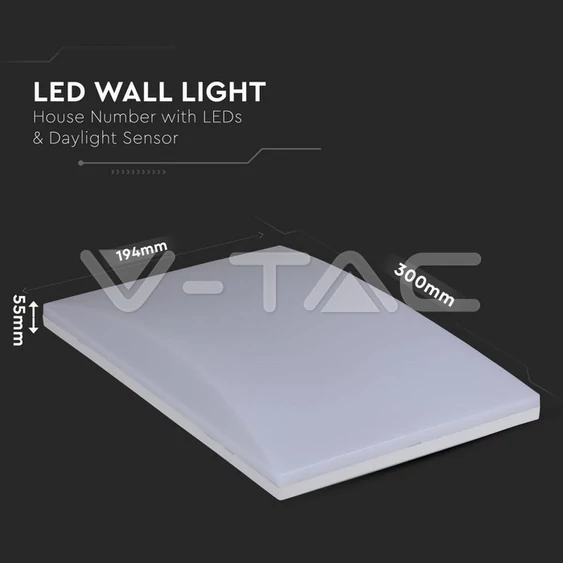 V-TAC LED fali házszám tábla, alkonykapcsolóval, meleg fehér, Samsung chip - SKU 780