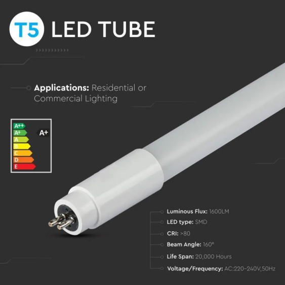 V-TAC LED fénycső 115cm T5 16W hideg fehér - SKU 6321