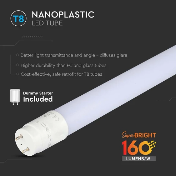 V-TAC LED fénycső 120cm T8 12W természetes fehér 160 Lm/W - SKU 216478