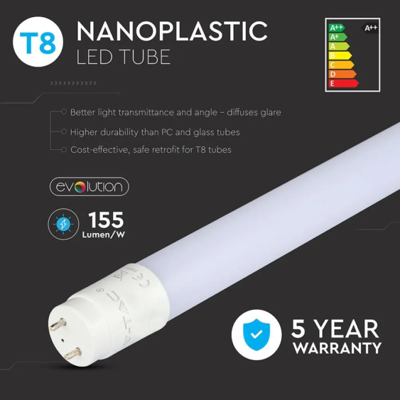 V-TAC LED fénycső 120cm T8 12W természetes fehér 160 lm/W - SKU 6478