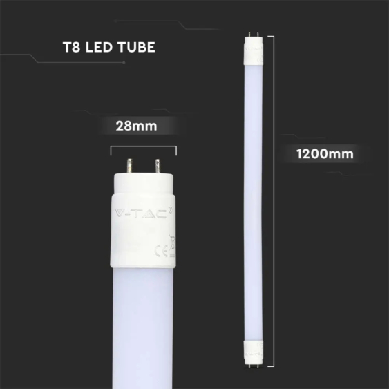 V-TAC LED fénycső 120cm T8 16.5W meleg fehér, 110Lm/W - SKU 21688
