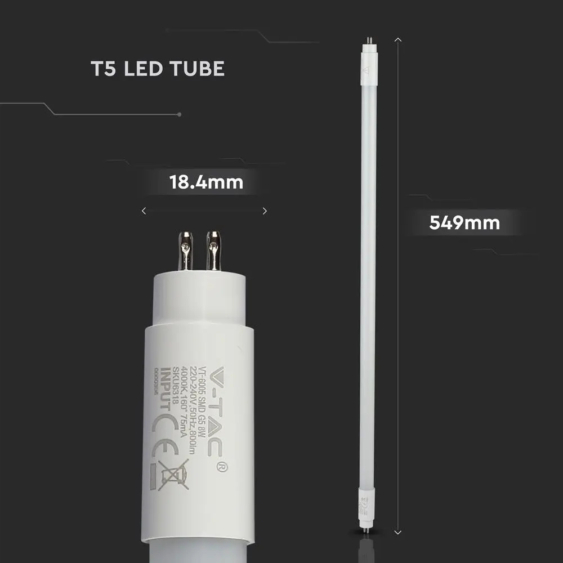 V-TAC LED fénycső 55cm T5 8W természetes fehér - SKU 6318