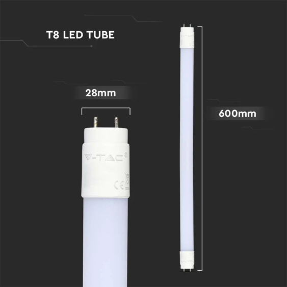 V-TAC LED fénycső 60cm T8 7.5W természetes fehér, 110Lm/W - SKU 21686