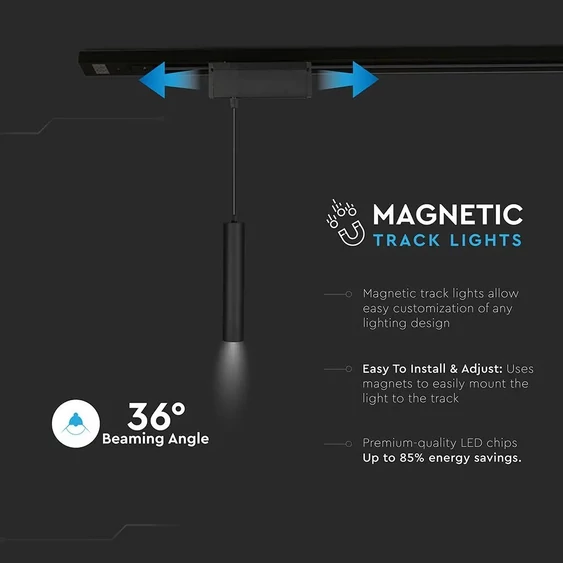 V-TAC LED függő spotlámpa mágneses sínhez 15W CRI>90 UGR<19 meleg fehér - SKU 7968