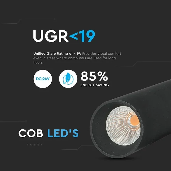 V-TAC LED függő spotlámpa mágneses sínhez 15W CRI>90 UGR<19 meleg fehér - SKU 7968