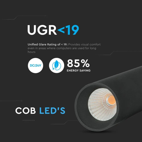 V-TAC LED függő spotlámpa mágneses sínhez 15W CRI&gt;90 UGR&lt;19 természetes fehér - SKU 7969